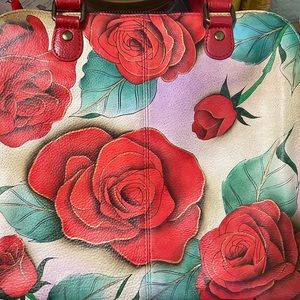 Anna by Anushka leather hand painted rose purse.